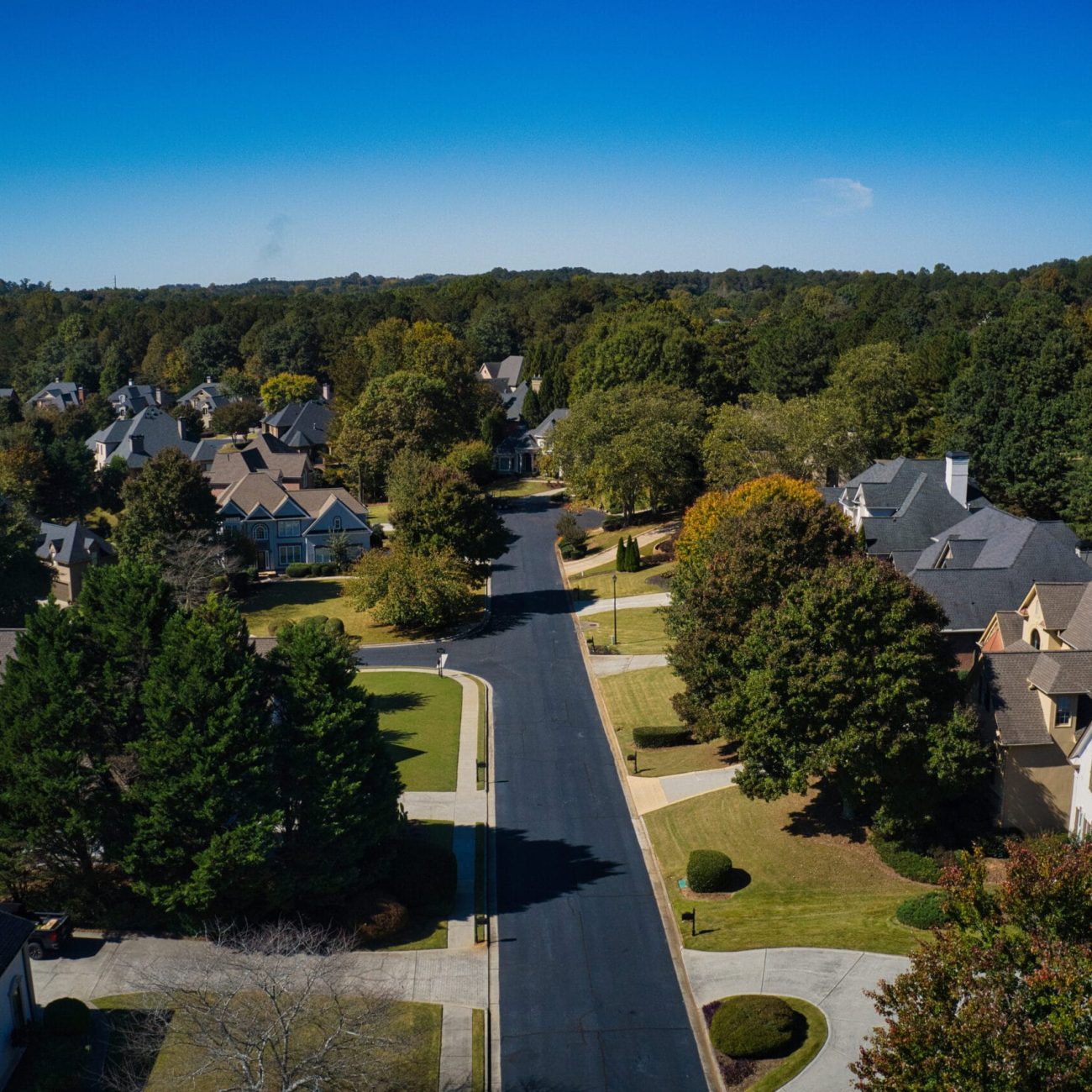 Aerial panoramic view of a beautiful neighborhood in an upscale subdivision in suburbs of Atlanta, USA Aerial panoramic view of a beautiful neighborhood in an upscale subdivision in suburbs of Atlanta, USA